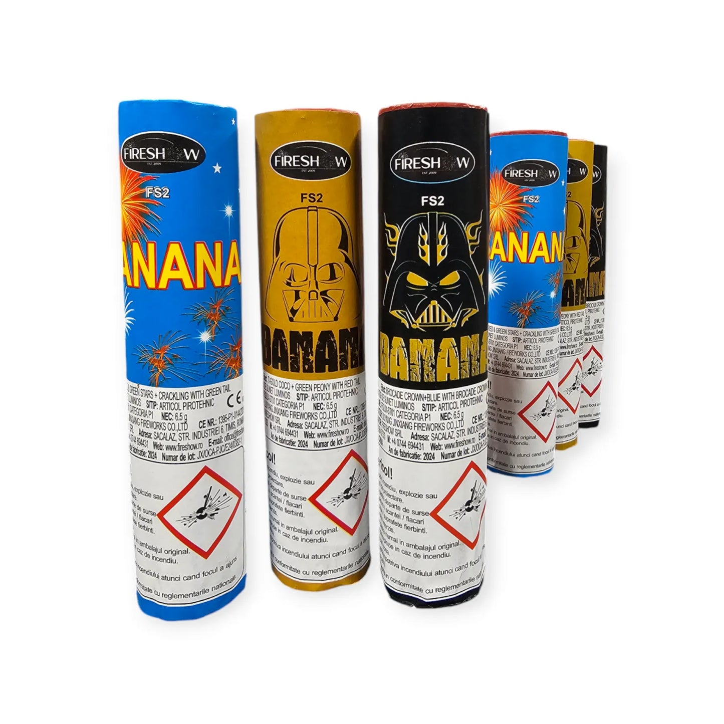 Artificii tun albastru -Banane 35mm .Emițător de sunet luminos set ALBASTRU/ROSU