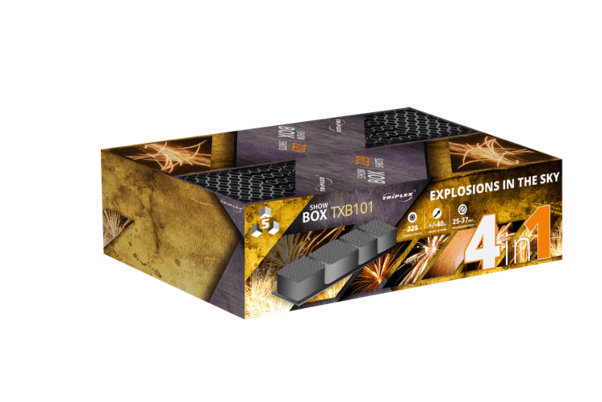 Baterie de artificii 229 focuri mix calibru 25-30-40 mm TXB101 triplex