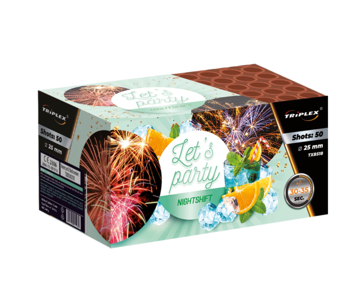Baterie de artificii 50 focuri calibrul 25 mm TXB518 NIGHTS SHIFT TRIPLEX